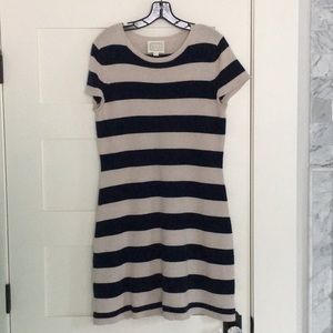 Wool/cashmere navy/cream striped dress. Size L.